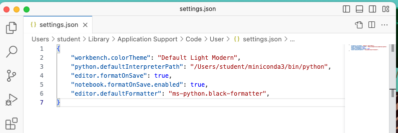 settings JSON with formatter